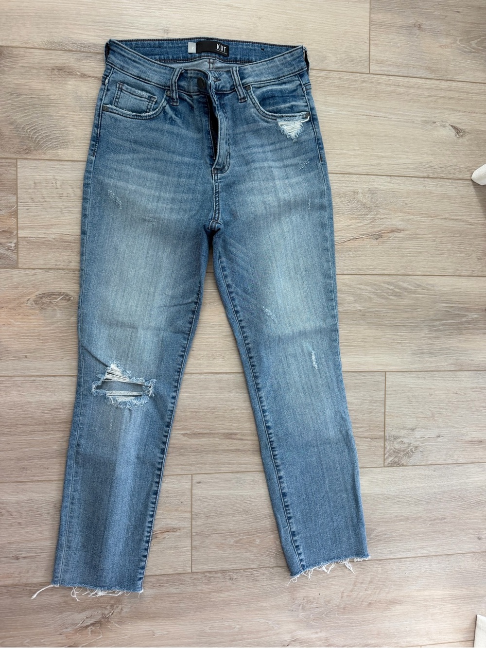 Kut from the Kloth Light Blue Straight Leg Distressed Jeans